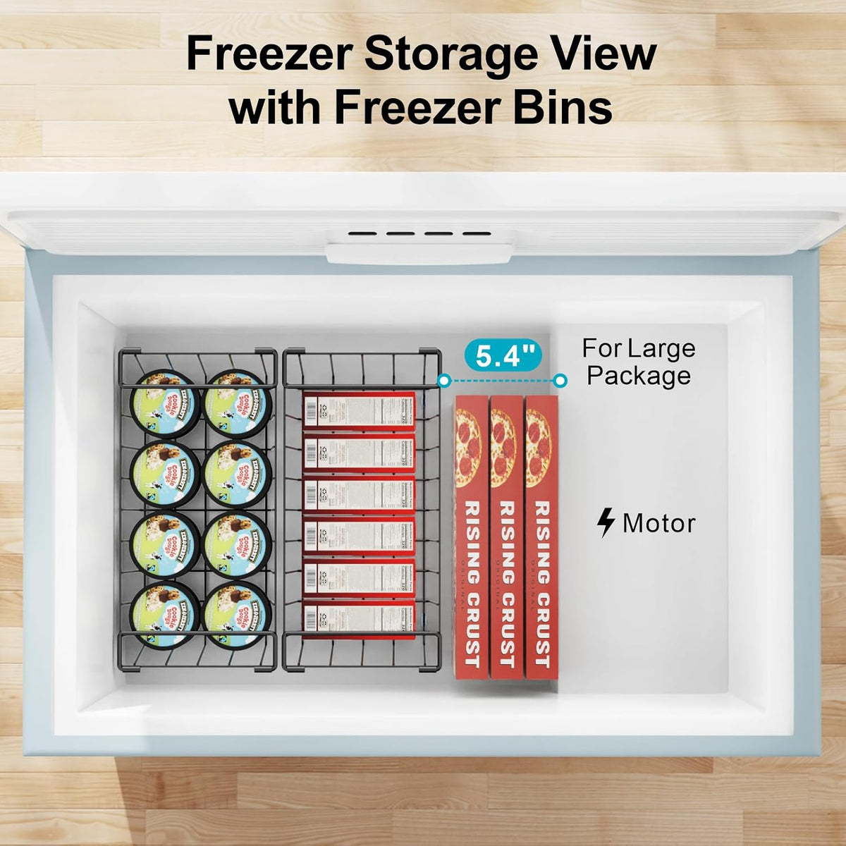 Freezer Organizer Bins - Small Storage Baskets for 7 Cu.Ft | Easy Access Handles, Stackable Deep Freezer Wire Baskets, Vertical Space Sorts for Frozen Meat, Vegetable and Bagged Items
