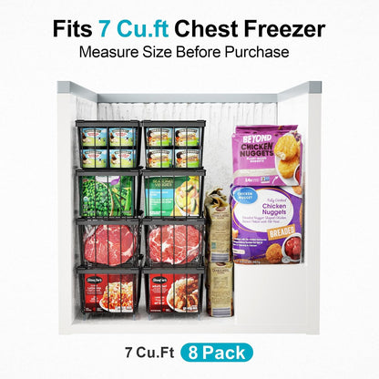 Freezer Organizer Bins - Small Storage Baskets for 7 Cu.Ft | Easy Access Handles, Stackable Deep Freezer Wire Baskets, Vertical Space Sorts for Frozen Meat, Vegetable and Bagged Items
