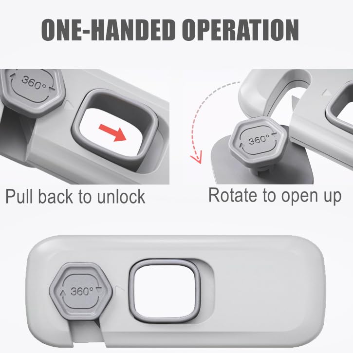 5 Pack Child Proof Refrigerator Lock, Fridge Locks for Kids with Sticky Adhesive Pads, Child Safety Locks for Doors, RV Refrigerator, Oven Lock Child Safety Baby Cabinet Locks - Grey Updated