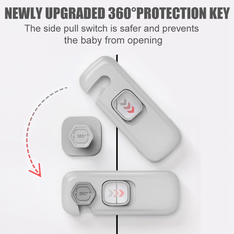 5 Pack Child Proof Refrigerator Lock, Fridge Locks for Kids with Sticky Adhesive Pads, Child Safety Locks for Doors, RV Refrigerator, Oven Lock Child Safety Baby Cabinet Locks - Grey Updated