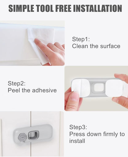 5 Pack Child Proof Refrigerator Lock, Fridge Locks for Kids with Sticky Adhesive Pads, Child Safety Locks for Doors, RV Refrigerator, Oven Lock Child Safety Baby Cabinet Locks - Grey Updated
