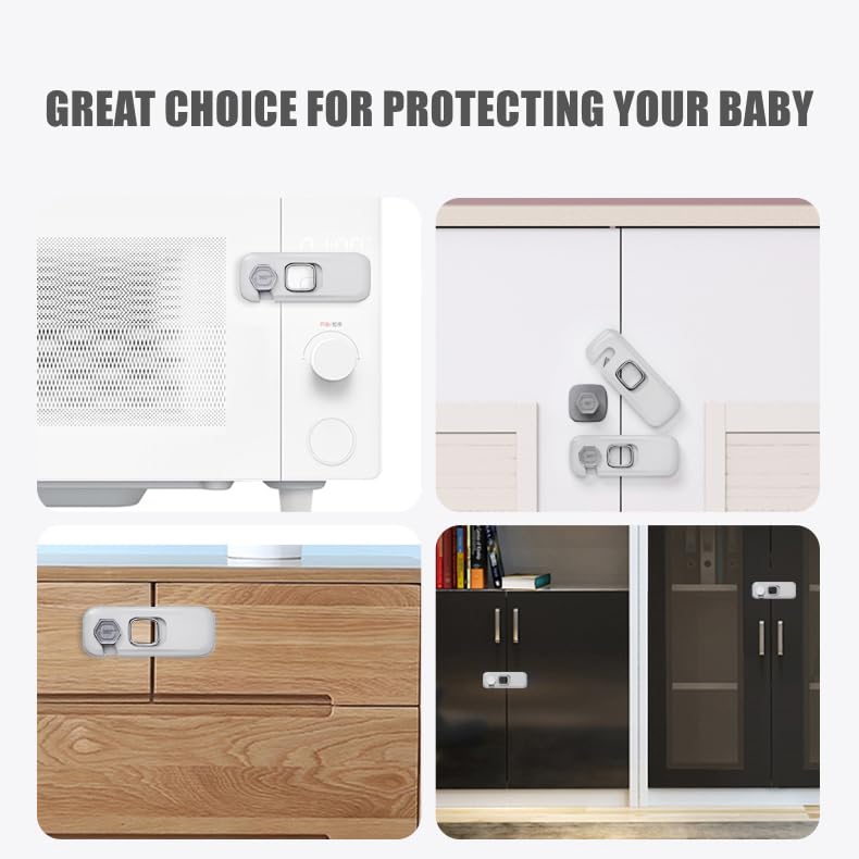 5 Pack Child Proof Refrigerator Lock, Fridge Locks for Kids with Sticky Adhesive Pads, Child Safety Locks for Doors, RV Refrigerator, Oven Lock Child Safety Baby Cabinet Locks - Grey Updated