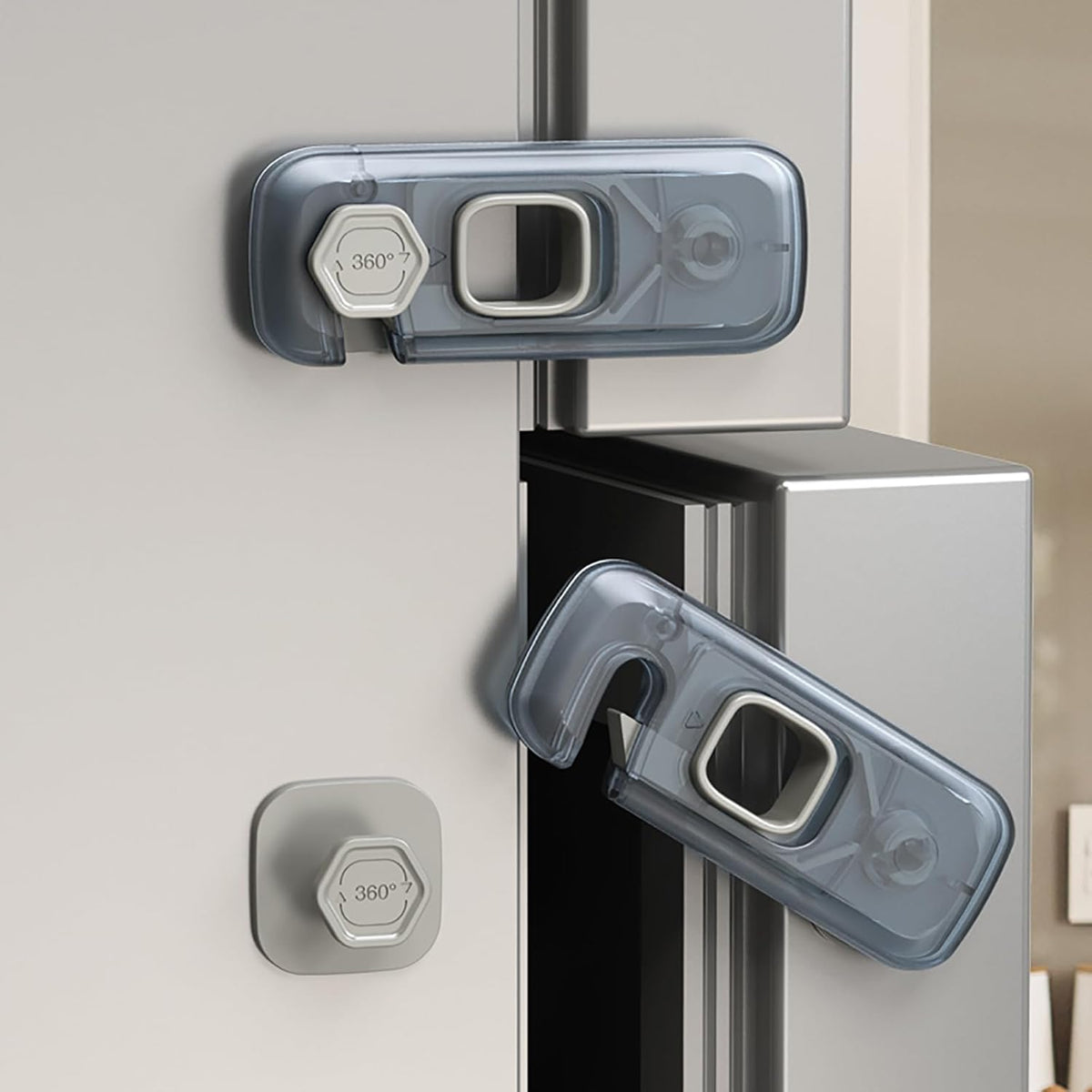 5 Pack Child Proof Refrigerator Lock, Fridge Locks for Kids with Sticky Adhesive Pads, Child Safety Locks for Doors, RV Refrigerator, Oven Lock Child Safety Baby Cabinet Locks - Grey Updated