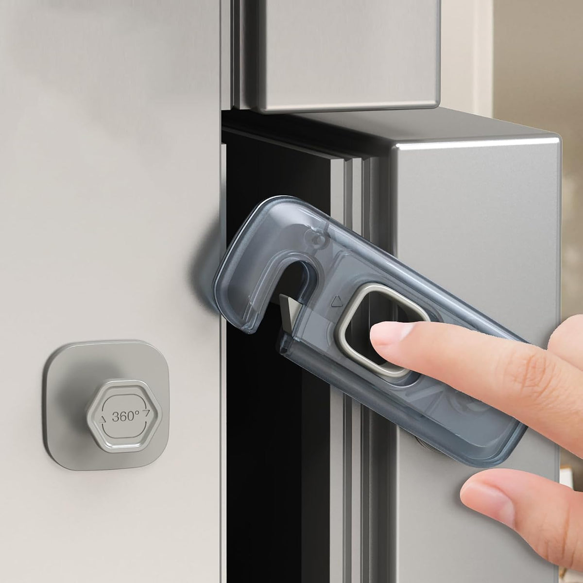 5 Pack Child Proof Refrigerator Lock, Fridge Locks for Kids with Sticky Adhesive Pads, Child Safety Locks for Doors, RV Refrigerator, Oven Lock Child Safety Baby Cabinet Locks - Grey Updated