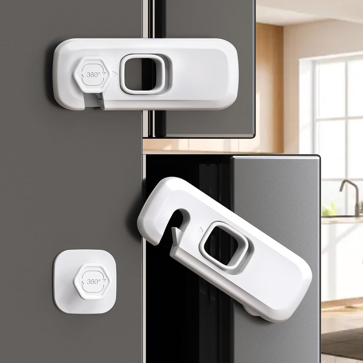 5 Pack Child Proof Refrigerator Lock, Fridge Locks for Kids with Sticky Adhesive Pads, Child Safety Locks for Doors, RV Refrigerator, Oven Lock Child Safety Baby Cabinet Locks - Grey Updated