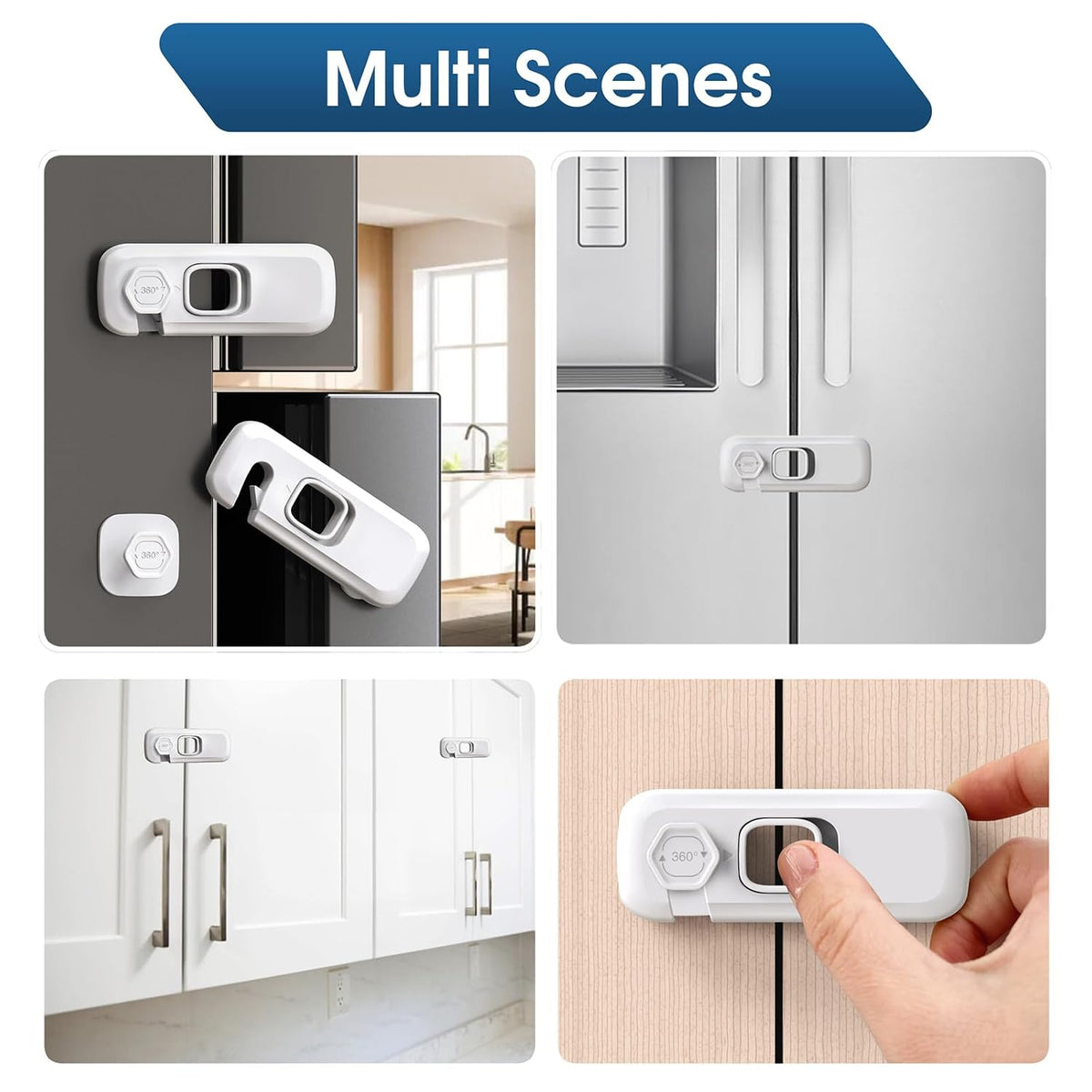 5 Pack Child Proof Refrigerator Lock, Fridge Locks for Kids with Sticky Adhesive Pads, Child Safety Locks for Doors, RV Refrigerator, Oven Lock Child Safety Baby Cabinet Locks - Grey Updated
