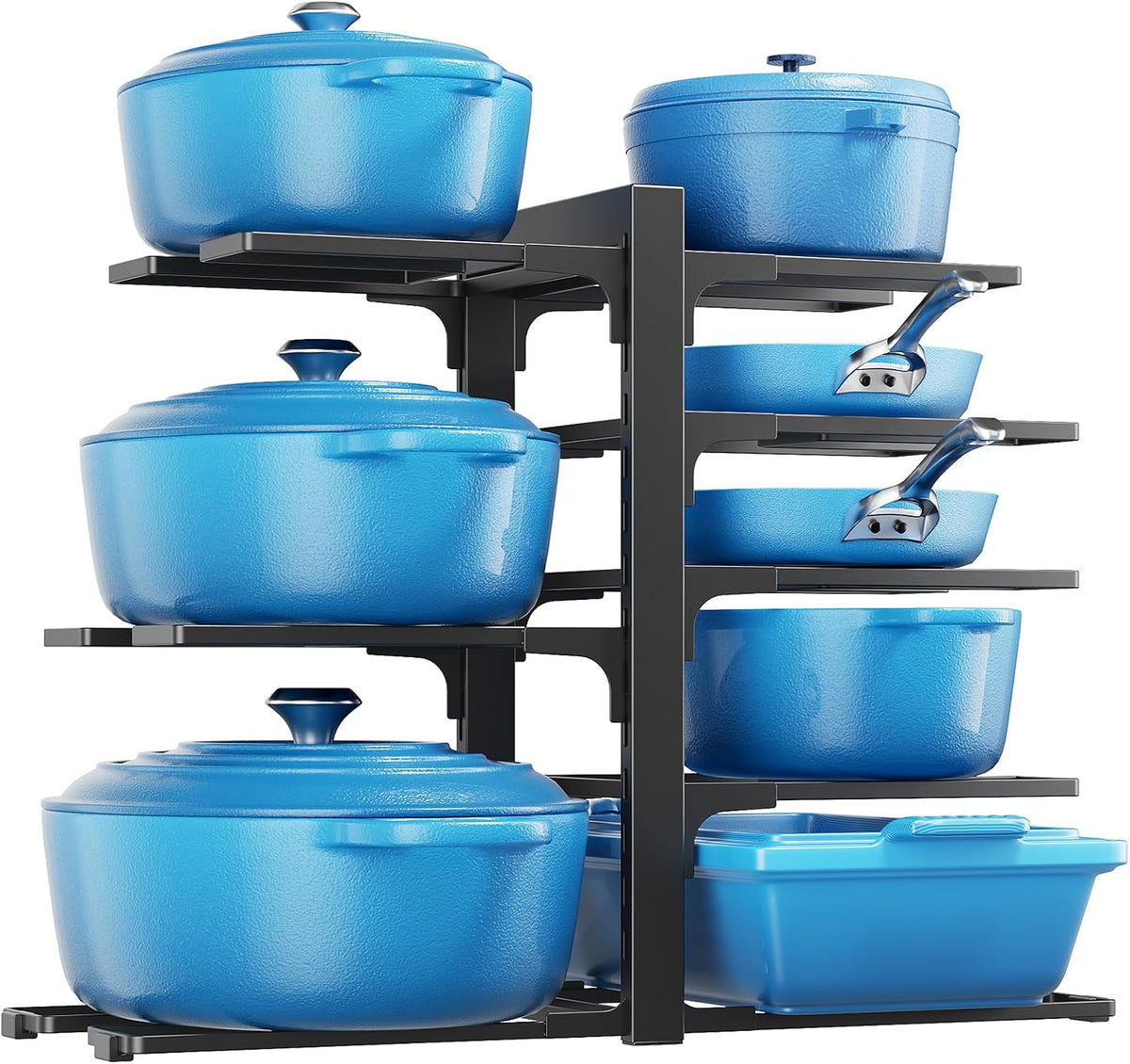 LAMU 8-Tier Heavy Duty Pots and Pans Organizer under Cabinet, 20.8" H | Adjustable heavy-duty pot rack holds stockpots, Dutch ovens and cast iron cookware, 120 LB capacity, Fits inside cabinet