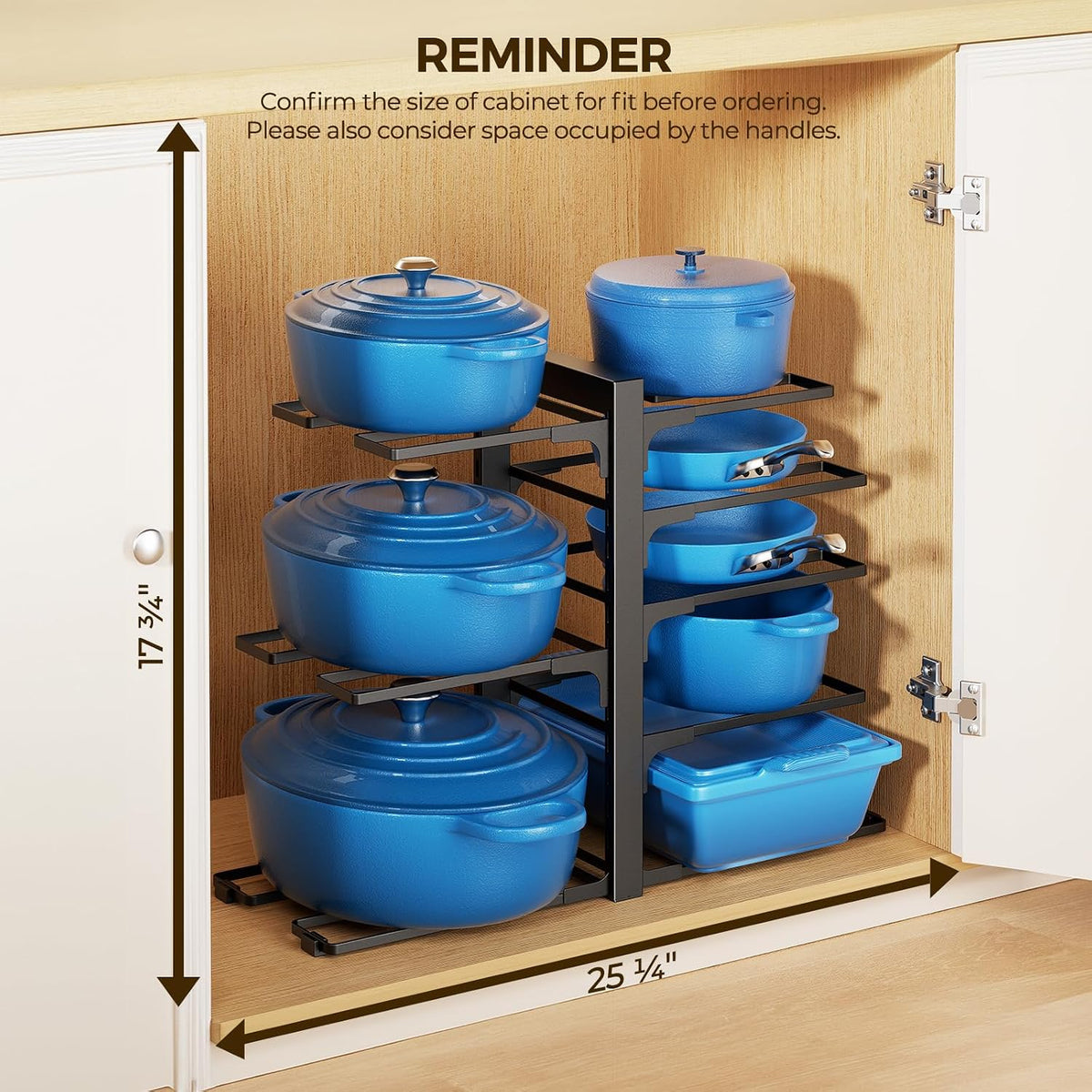 LAMU 8-Tier Heavy Duty Pots and Pans Organizer under Cabinet, 20.8" H | Adjustable heavy-duty pot rack holds stockpots, Dutch ovens and cast iron cookware, 120 LB capacity, Fits inside cabinet
