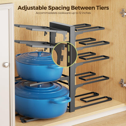 LAMU 8-Tier Heavy Duty Pots and Pans Organizer under Cabinet, 20.8" H | Adjustable heavy-duty pot rack holds stockpots, Dutch ovens and cast iron cookware, 120 LB capacity, Fits inside cabinet