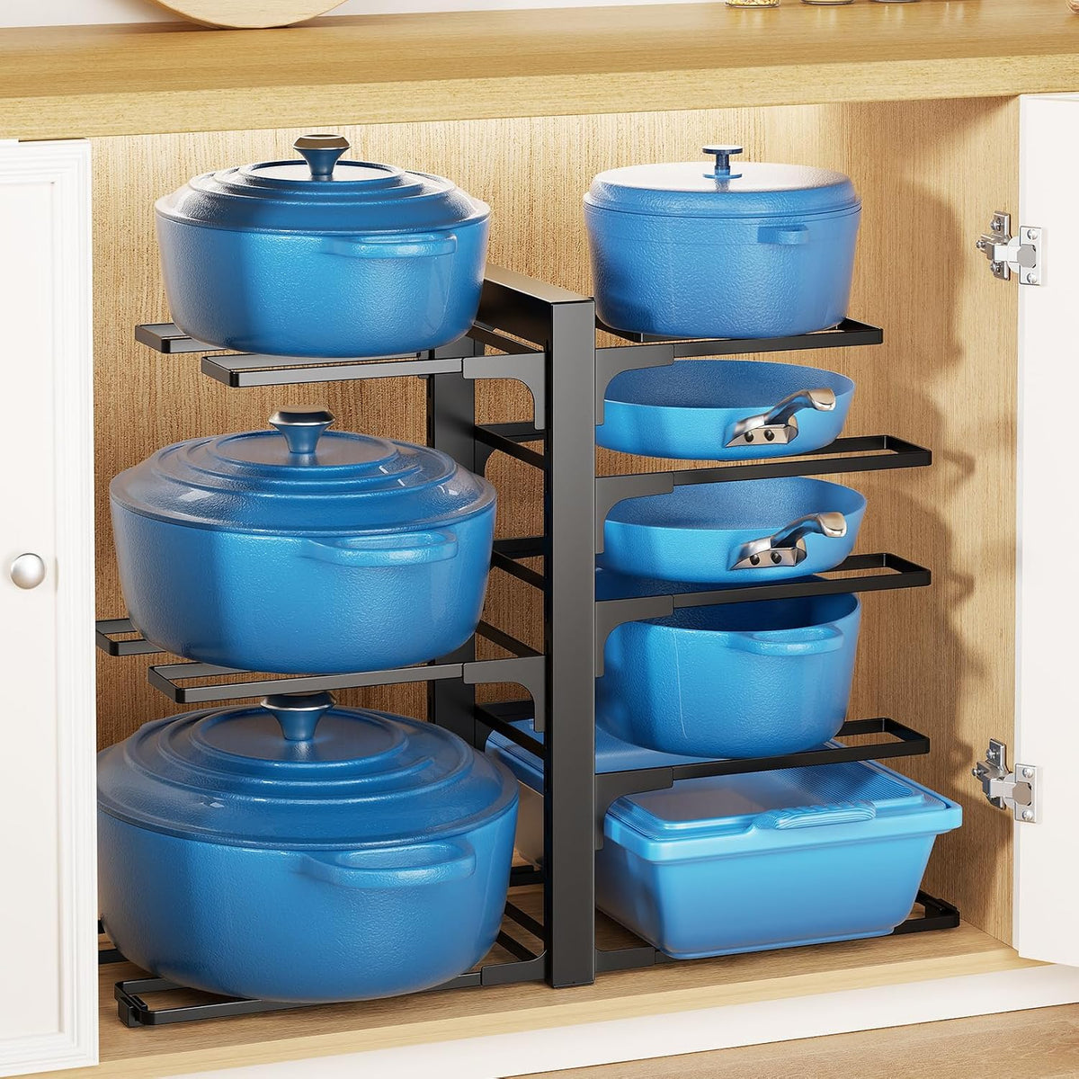 LAMU 8-Tier Heavy Duty Pots and Pans Organizer under Cabinet, 20.8" H | Adjustable heavy-duty pot rack holds stockpots, Dutch ovens and cast iron cookware, 120 LB capacity, Fits inside cabinet