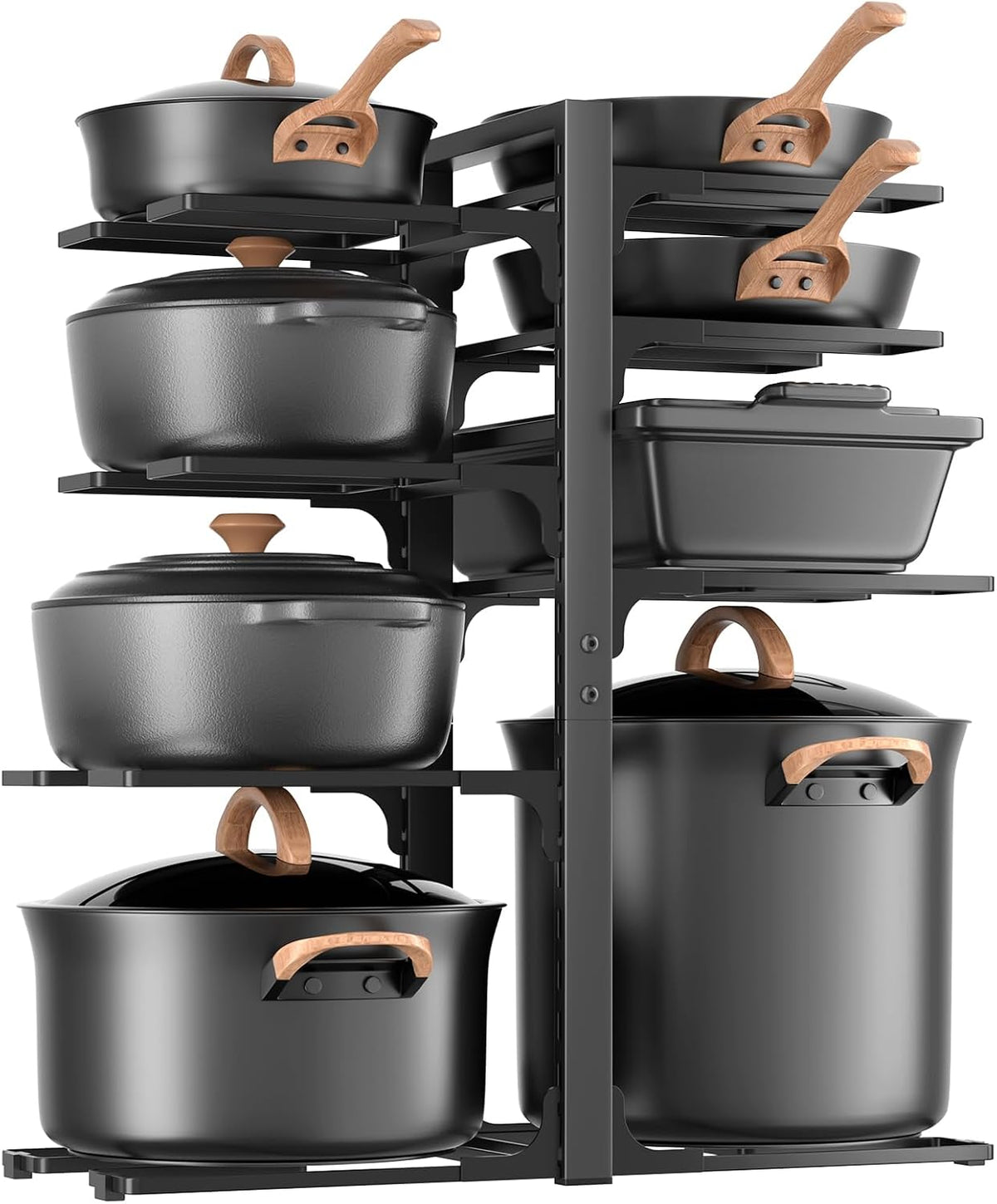 LAMU 8-Tier Heavy Duty Pots and Pans Organizer under Cabinet, 20.8" H | Adjustable heavy-duty pot rack holds stockpots, Dutch ovens and cast iron cookware, 120 LB capacity, Fits inside cabinet