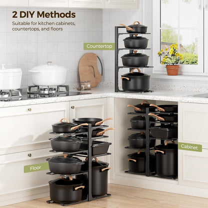 LAMU 8-Tier Heavy Duty Pots and Pans Organizer under Cabinet, 20.8" H | Adjustable heavy-duty pot rack holds stockpots, Dutch ovens and cast iron cookware, 120 LB capacity, Fits inside cabinet