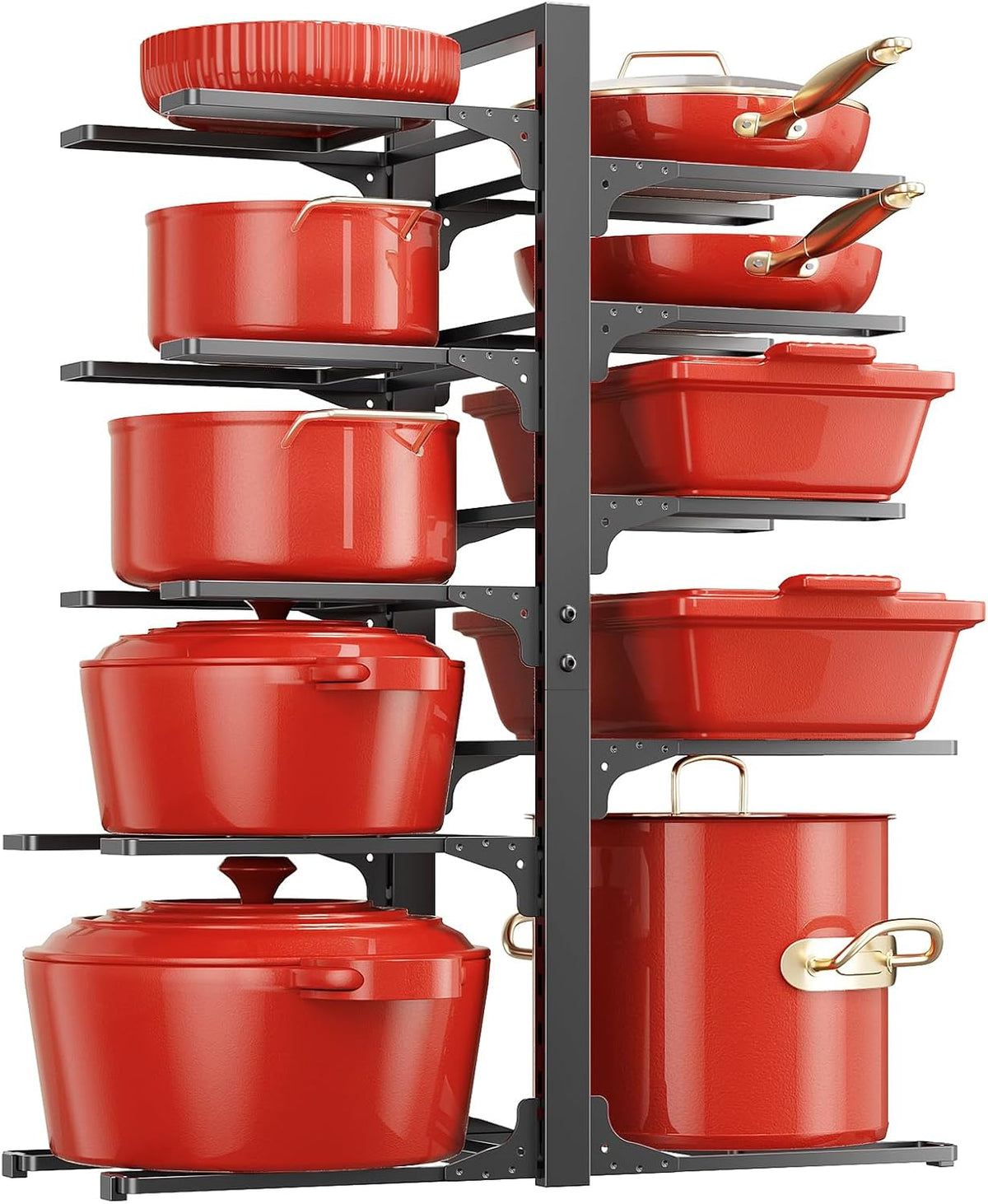 LAMU 8-Tier Heavy Duty Pots and Pans Organizer under Cabinet, 20.8" H | Adjustable heavy-duty pot rack holds stockpots, Dutch ovens and cast iron cookware, 120 LB capacity, Fits inside cabinet