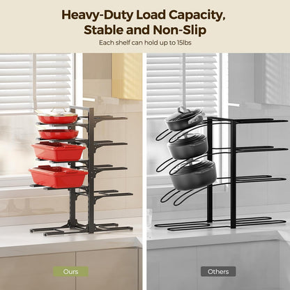 LAMU 8-Tier Heavy Duty Pots and Pans Organizer under Cabinet, 20.8" H | Adjustable heavy-duty pot rack holds stockpots, Dutch ovens and cast iron cookware, 120 LB capacity, Fits inside cabinet