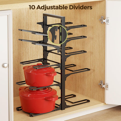 LAMU 8-Tier Heavy Duty Pots and Pans Organizer under Cabinet, 20.8" H | Adjustable heavy-duty pot rack holds stockpots, Dutch ovens and cast iron cookware, 120 LB capacity, Fits inside cabinet
