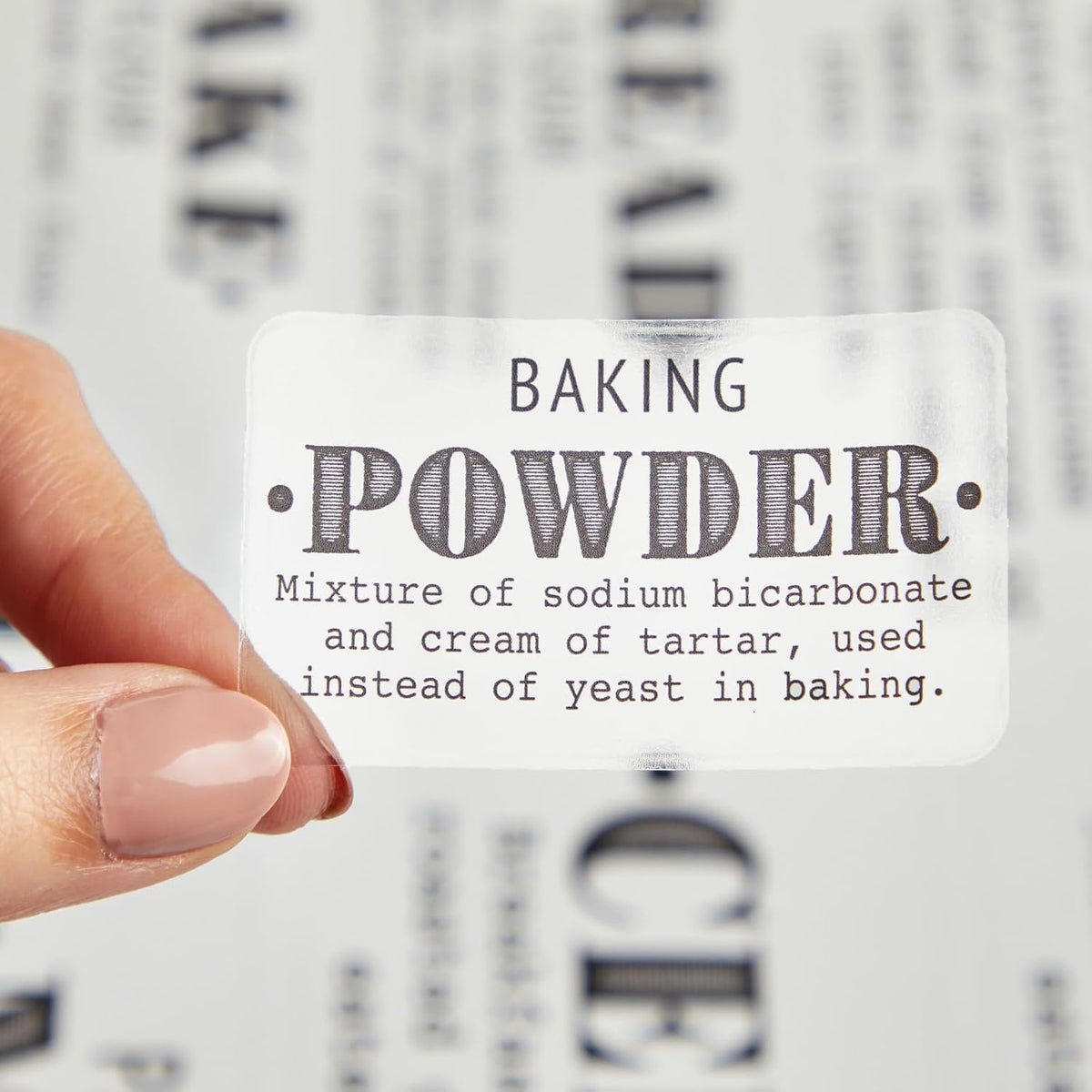 Preprinted Pantry Labels - Waterproof Kitchen Organization & Food Storage Labels - Flour, Sugar & Cornmeal Vinyl Sticker Set - 36 Pack, Medium, Clear Vinyl, Black Print