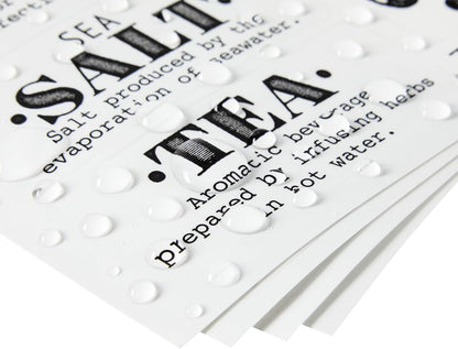 Preprinted Pantry Labels - Waterproof Kitchen Organization & Food Storage Labels - Flour, Sugar & Cornmeal Vinyl Sticker Set - 36 Pack, Medium, Clear Vinyl, Black Print