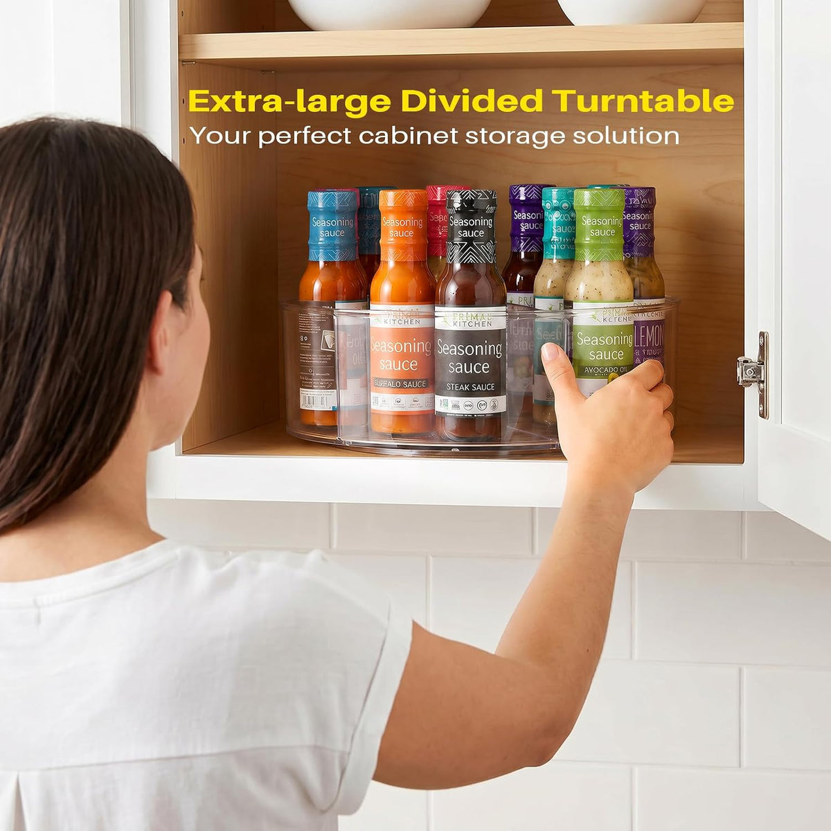 Lazy Susan Organizer, 2pcs 360 Degree Rotating Turntable Organizer | Refrigerator Lazy Susan, Round Plastic Clear Lazy Susan Turntable Food Storage Container for Kitchen, Fridge Organizer
