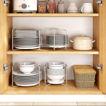 Adjustable Bamboo Plate Organizer for Drawer, Dish Holder for Cabinet, RV