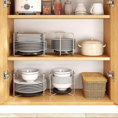 Adjustable Bamboo Plate Organizer for Drawer, Dish Holder for Cabinet, RV
