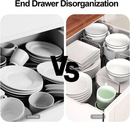 Adjustable Bamboo Plate Organizer for Drawer, Dish Holder for Cabinet, RV
