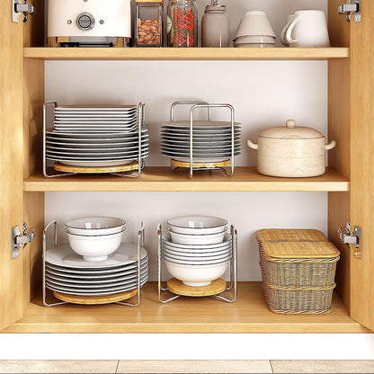 Adjustable Bamboo Plate Organizer for Drawer, Dish Holder for Cabinet, RV