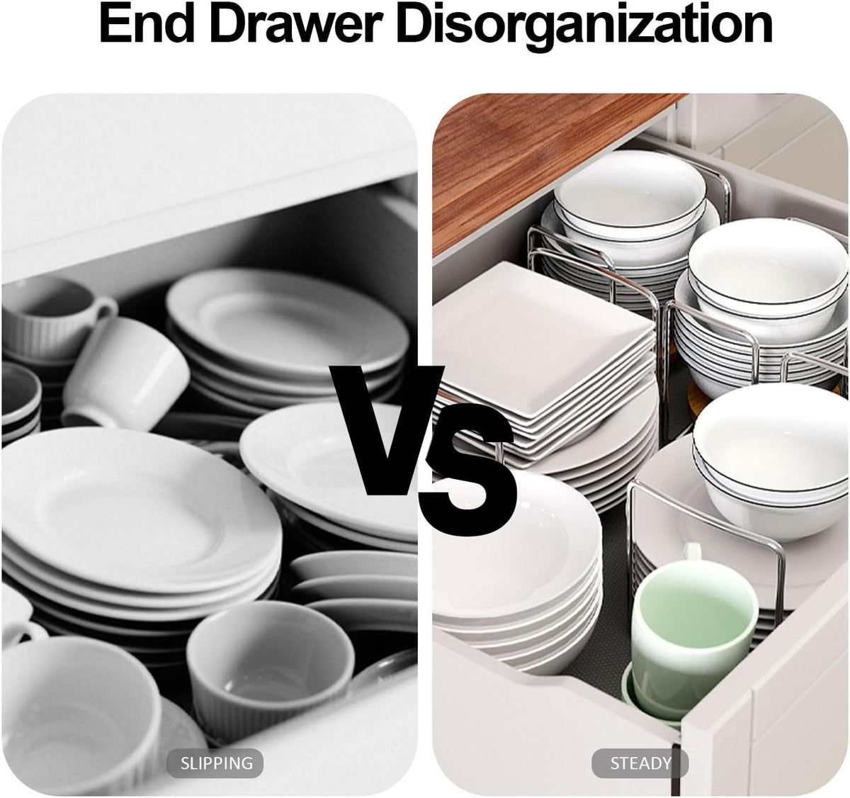 Adjustable Bamboo Plate Organizer for Drawer, Dish Holder for Cabinet, RV