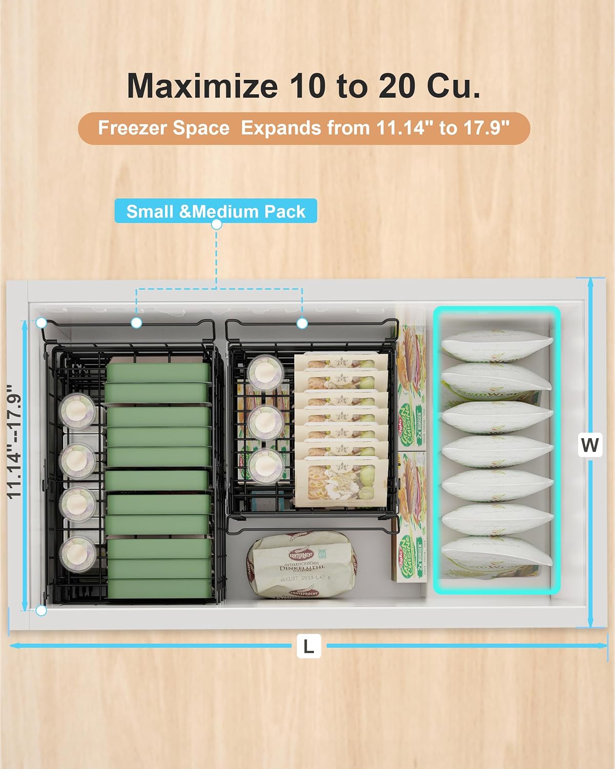 UMDONX 4-Pack Expandable Stackable Large Freezer Storage Boxes | Adjustable Sizes From 11.4 Inches to 17.9 Inches, Suitable for 10-20 Cubic Foot Freezers, Black
