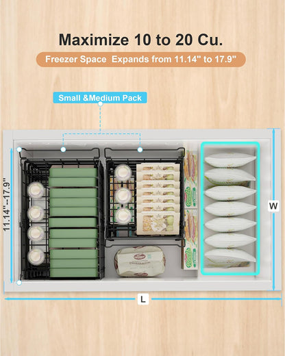 UMDONX 4-Pack Expandable Stackable Large Freezer Storage Boxes | Adjustable Sizes From 11.4 Inches to 17.9 Inches, Suitable for 10-20 Cubic Foot Freezers, Black