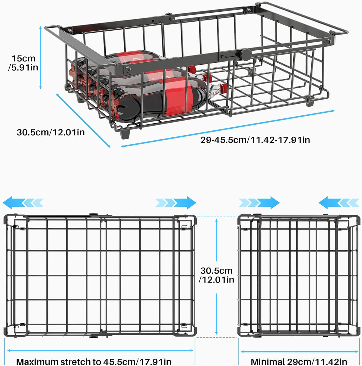UMDONX 4-Pack Expandable Stackable Large Freezer Storage Boxes | Adjustable Sizes From 11.4 Inches to 17.9 Inches, Suitable for 10-20 Cubic Foot Freezers, Black