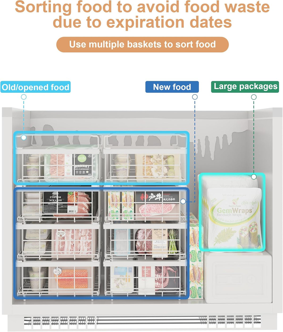 UMDONX 4-Pack Expandable Stackable Large Freezer Storage Boxes | Adjustable Sizes From 11.4 Inches to 17.9 Inches, Suitable for 10-20 Cubic Foot Freezers, Black
