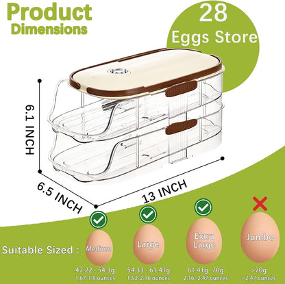 Egg Holder for Fridge with Lid and Handle, Automatic Rolling Egg Container for Refrigerator, Stackable Egg Organizer for Refrigerator, Countertop, Kitchen & Outdoor Use,Pantry Storage, Timed Freshness