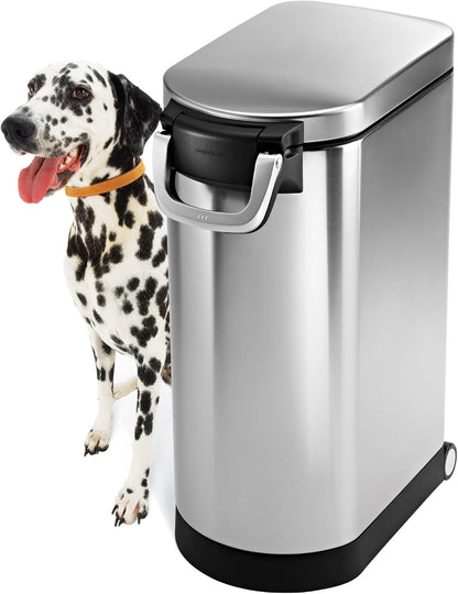 35 Liter, 40 lb / 18.1 kg X-Large Pet Food Storage Container for Dog Food, Cat Food, and Bird Feed, Brushed Stainless Steel