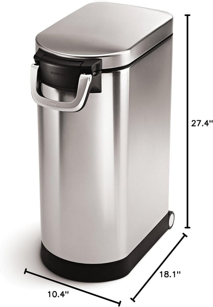 35 Liter, 40 lb / 18.1 kg X-Large Pet Food Storage Container for Dog Food, Cat Food, and Bird Feed, Brushed Stainless Steel