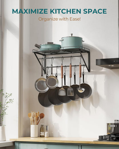 23" Pot Rack Wall Mounted, Pot Organizer with 2 Tier Hanging Rails
