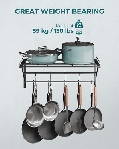 23" Pot Rack Wall Mounted, Pot Organizer with 2 Tier Hanging Rails