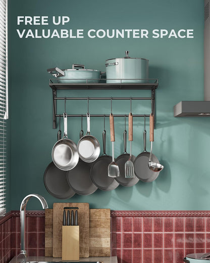23" Pot Rack Wall Mounted, Pot Organizer with 2 Tier Hanging Rails