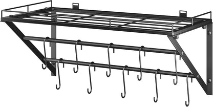 23" Pot Rack Wall Mounted, Pot Organizer with 2 Tier Hanging Rails