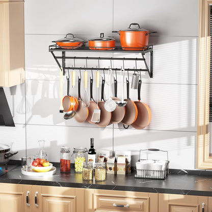 23" Pot Rack Wall Mounted, Pot Organizer with 2 Tier Hanging Rails