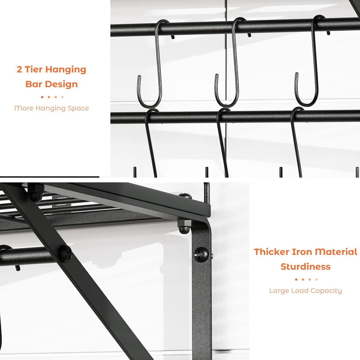 23" Pot Rack Wall Mounted, Pot Organizer with 2 Tier Hanging Rails