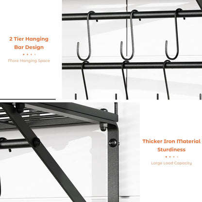 23" Pot Rack Wall Mounted, Pot Organizer with 2 Tier Hanging Rails
