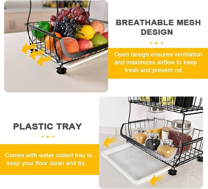 3-Tier Rolling Pantry Cart with Wheels, Stackable Wire Storage Floor Organizer for Kitchen Pantry Snack Shelves, Fruit Basket Stand, Vegetable Storage Rack for Food Snacks Onion Potato