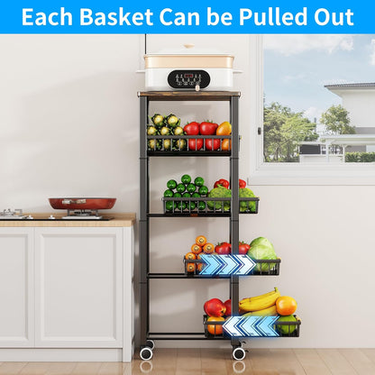 3-Tier Rolling Pantry Cart with Wheels, Stackable Wire Storage Floor Organizer for Kitchen Pantry Snack Shelves, Fruit Basket Stand, Vegetable Storage Rack for Food Snacks Onion Potato