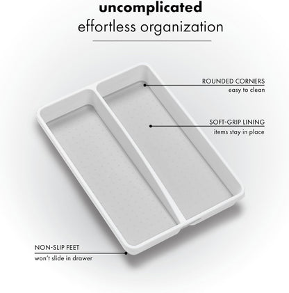 Classic 2 Compartment Compact Utensil Tray, White