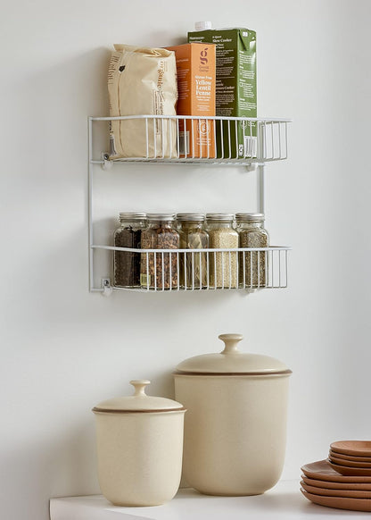 3-Tier Hanging Wall Mounted Metal Rack for Spices, Shelf Storage, Pantry Organization, Laundry, Kitchen, Bathroom, White, 8022
