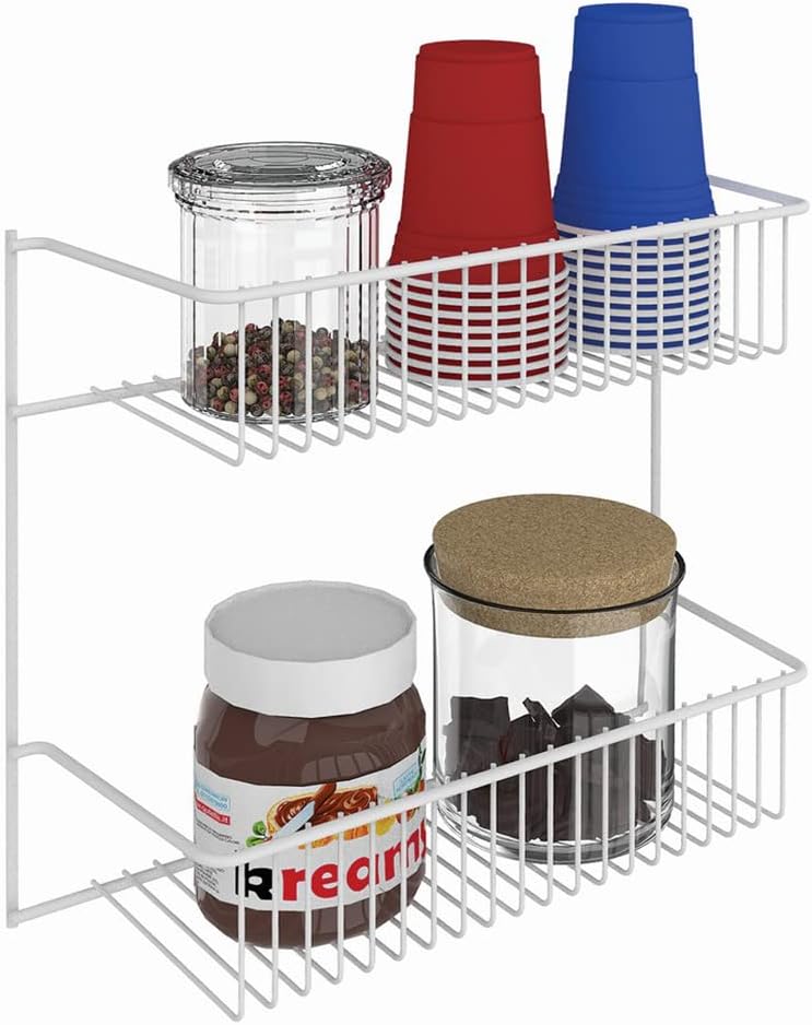3-Tier Hanging Wall Mounted Metal Rack for Spices, Shelf Storage, Pantry Organization, Laundry, Kitchen, Bathroom, White, 8022