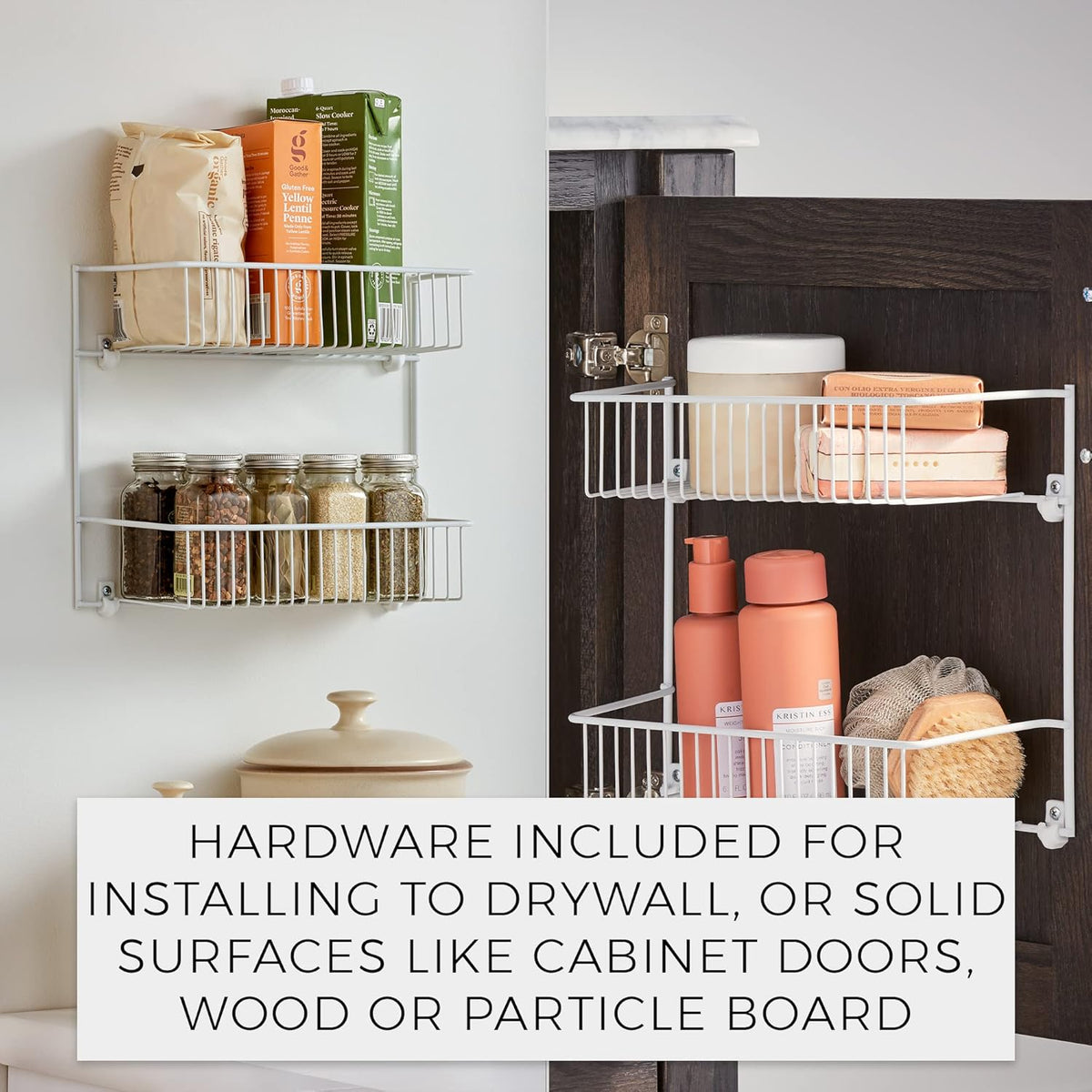 3-Tier Hanging Wall Mounted Metal Rack for Spices, Shelf Storage, Pantry Organization, Laundry, Kitchen, Bathroom, White, 8022
