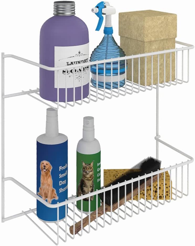 3-Tier Hanging Wall Mounted Metal Rack for Spices, Shelf Storage, Pantry Organization, Laundry, Kitchen, Bathroom, White, 8022