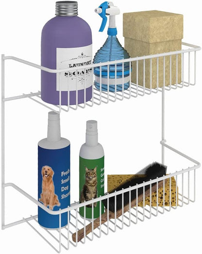 3-Tier Hanging Wall Mounted Metal Rack for Spices, Shelf Storage, Pantry Organization, Laundry, Kitchen, Bathroom, White, 8022