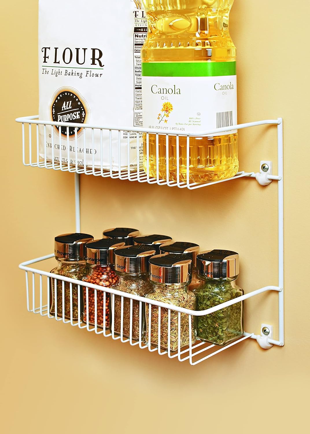 3-Tier Hanging Wall Mounted Metal Rack for Spices, Shelf Storage, Pantry Organization, Laundry, Kitchen, Bathroom, White, 8022